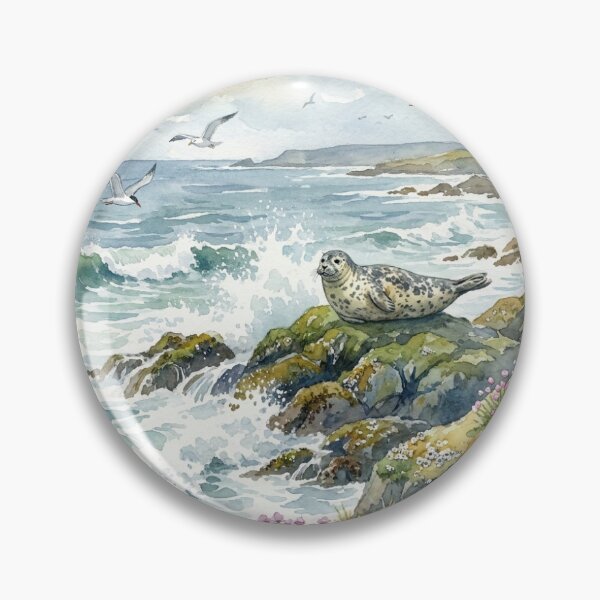 Item preview, Harbor Seal Coastal Watercolor Artwork designed and sold by amusefullife.