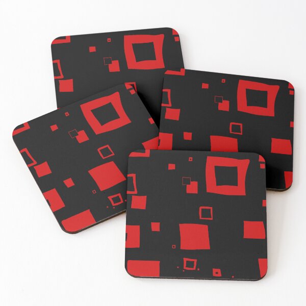 Item preview, Red Hand-Drawn Squares on Black — Abstract Geometric Wall Art Pattern designed and sold by dfly-creations.