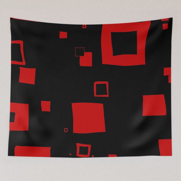 Item preview, Red Hand-Drawn Squares on Black — Abstract Geometric Wall Art Pattern designed and sold by dfly-creations.