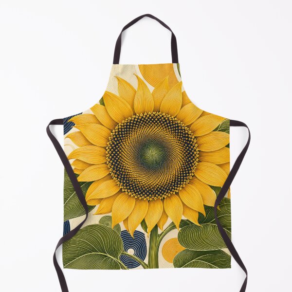 Item preview, Golden Sunflower with Geometric Spiral Center – Retro Botanical Art in Yellow and Olive Green designed and sold by Amalia Gutyz.