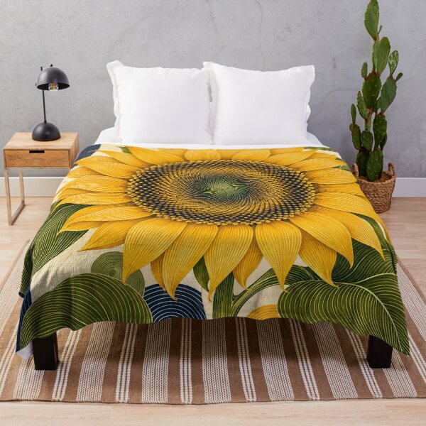 Item preview, Golden Sunflower with Geometric Spiral Center – Retro Botanical Art in Yellow and Olive Green designed and sold by Amalia Gutyz.