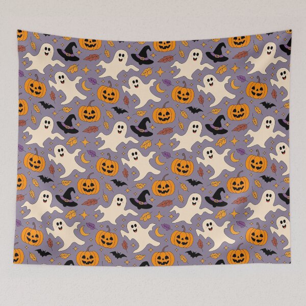 Item preview, Cute Halloween Ghost Pumpkin Witch Hat Pattern designed and sold by FestivityFinds.