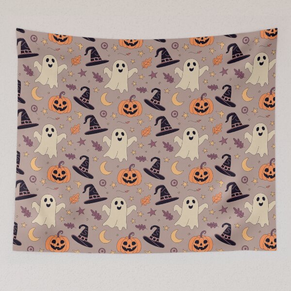 Item preview, Cute Halloween Ghost Pumpkin Witch Hat Pattern designed and sold by FestivityFinds.