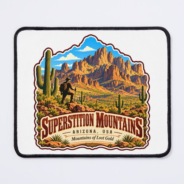 Item preview, Superstition Mountains Arizona USA Mountains Of Lost Gold Hiker Adventure designed and sold by NightGlyph.
