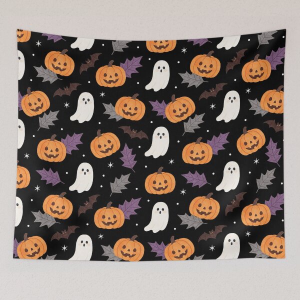 Item preview, Cute Halloween Pumpkin Ghost Bat Seamless Pattern designed and sold by FestivityFinds.