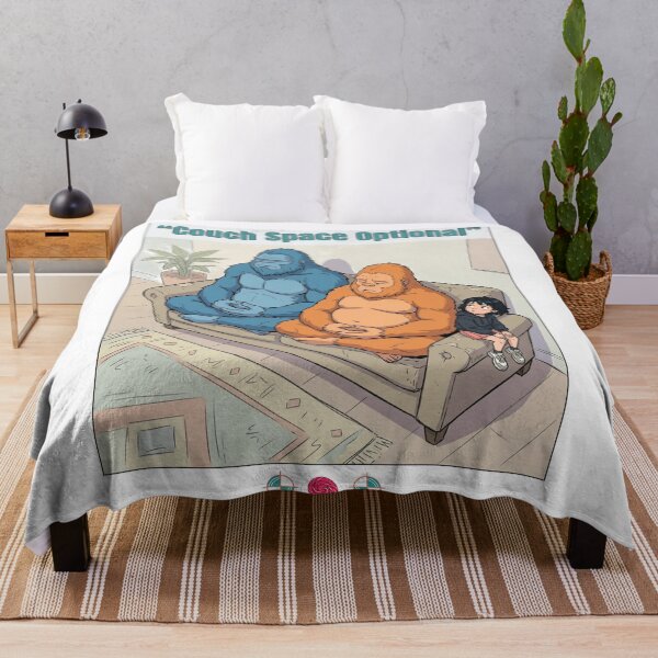 Item preview, Couch Space Optional - Funny Bigfoot & Human Roommate Cartoon designed and sold by Whimsy Trail Co.