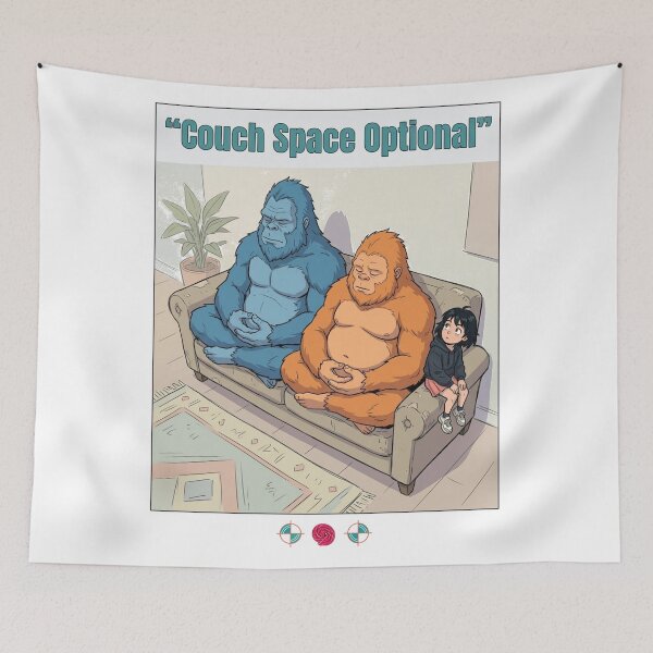Item preview, Couch Space Optional - Funny Bigfoot & Human Roommate Cartoon designed and sold by Whimsy Trail Co.