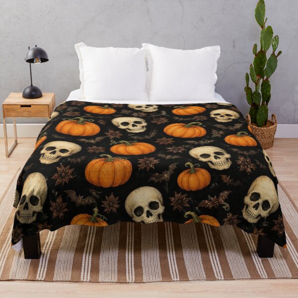 Item preview, Vintage Skull Pumpkin Bat Seamless Pattern designed and sold by FestivityFinds.