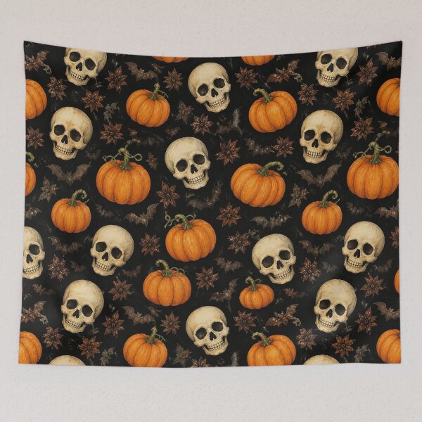 Item preview, Vintage Skull Pumpkin Bat Seamless Pattern designed and sold by FestivityFinds.