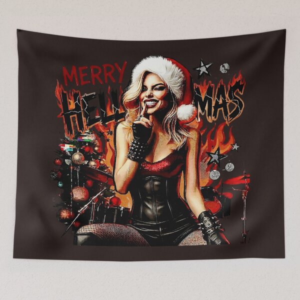 Item preview, Merry Hellmas Drummer Rocker Girl Artwork designed and sold by Voodoo Store Paranormal Collections.