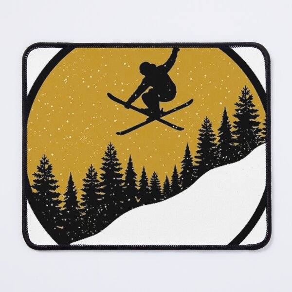 Item preview, silhouette skiing ski jump mountains 80's sports Essential T-Shirt designed and sold by TinyHands-Art.