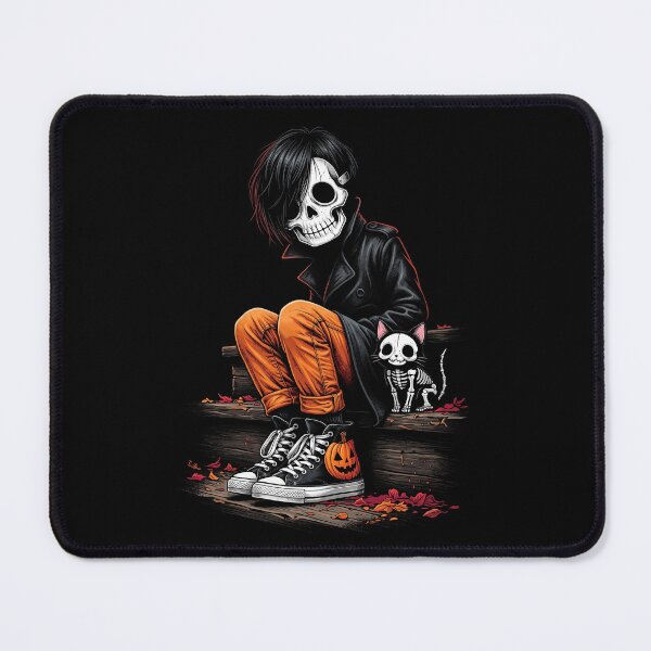 Item preview, Urban Shadow Goth: Emo Skull Kid & Skeleton Cat on Halloween Steps designed and sold by HexOne.