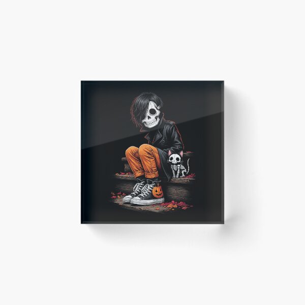 Item preview, Urban Shadow Goth: Emo Skull Kid & Skeleton Cat on Halloween Steps designed and sold by HexOne.