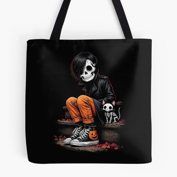 Item preview, Urban Shadow Goth: Emo Skull Kid & Skeleton Cat on Halloween Steps designed and sold by HexOne.