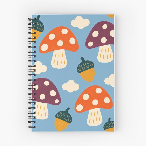 Item preview, Retro Whimsical Mushroom and Acorn Pattern with Clouds on Sky Blue designed and sold by FestivityFinds.