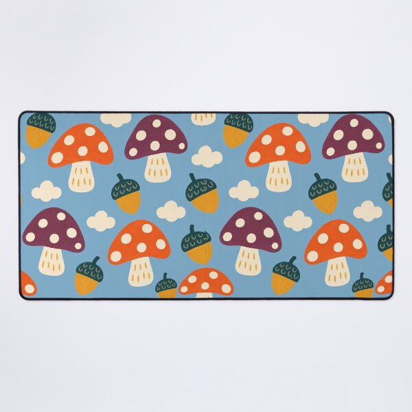 Item preview, Retro Whimsical Mushroom and Acorn Pattern with Clouds on Sky Blue designed and sold by FestivityFinds.