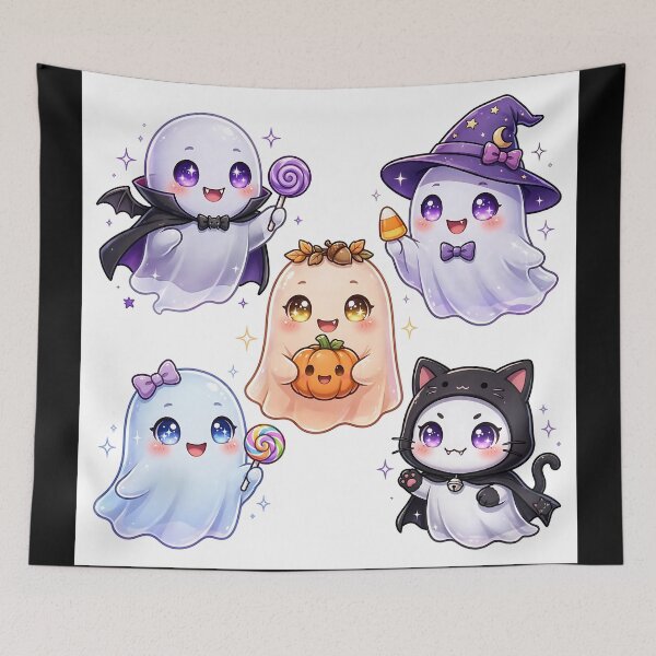 Item preview, Cute Ghost Friends Kawaii Halloween Characters – Spooky Pastel Sticker Art designed and sold by SmartyWonders.