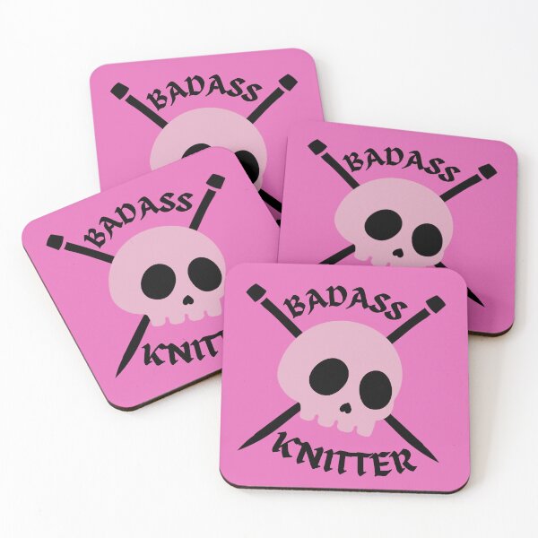 Item preview, Knitter design Skull with knitting needle "crossbones" ~ BADASS KNITTER pink & black  designed and sold by OmStudioz .