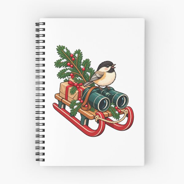 Item preview, Christmas Birdwatching Chickadee and Binoculars on a Festive Sleigh designed and sold by skyartdesign.