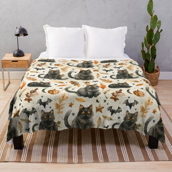 Item preview, Cute Black Cats and Halloween Pumpkins Watercolor Pattern designed and sold by Phongphut.
