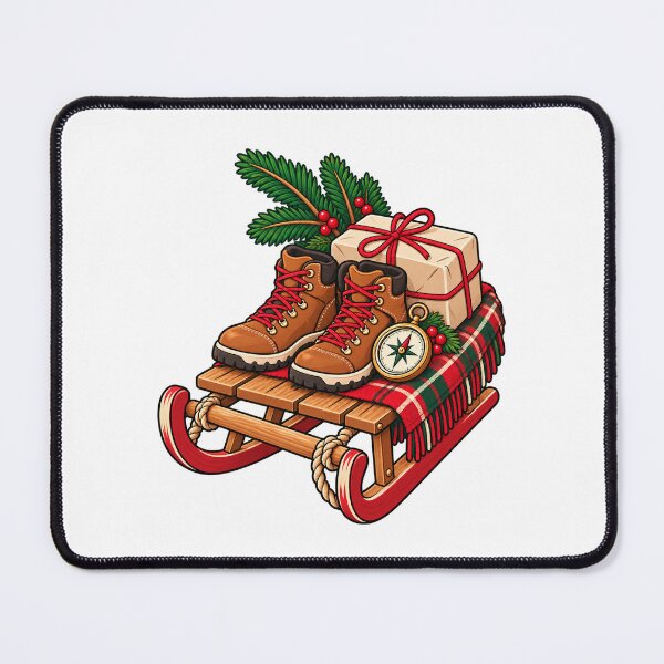 Item preview, Christmas Hiking Boots and Compass on a Festive Sleigh designed and sold by skyartdesign.
