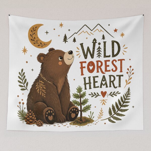 Item preview, Wild Forest Heart Cute Brown Bear Woodland Cottagecore Nature Art designed and sold by inkoutninja.