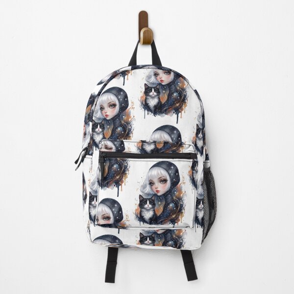 Item preview, Starlight Companion: Cosmic Hooded Girl & Tuxedo Cat Watercolor Artwork designed and sold by HexOne.