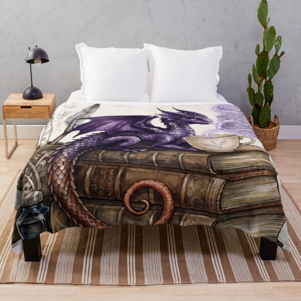 Item preview, Purple Dragon Sipping Tea on Vintage Books and Magic Runes designed and sold by LexaArtworks.