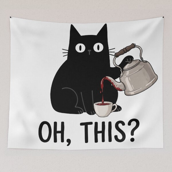 Item preview, Funny Creepy Murderous Black Cat holding a Kettle designed and sold by LexaArtworks.