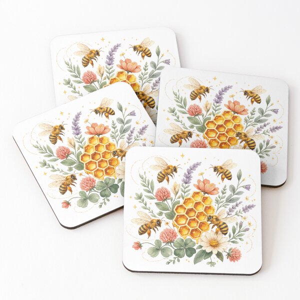 Item preview, Honey Bee Garden Cute Honeycomb Wildflower Cottagecore Nature Art designed and sold by inkoutninja.