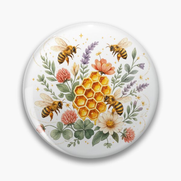 Item preview, Honey Bee Garden Cute Honeycomb Wildflower Cottagecore Nature Art designed and sold by inkoutninja.