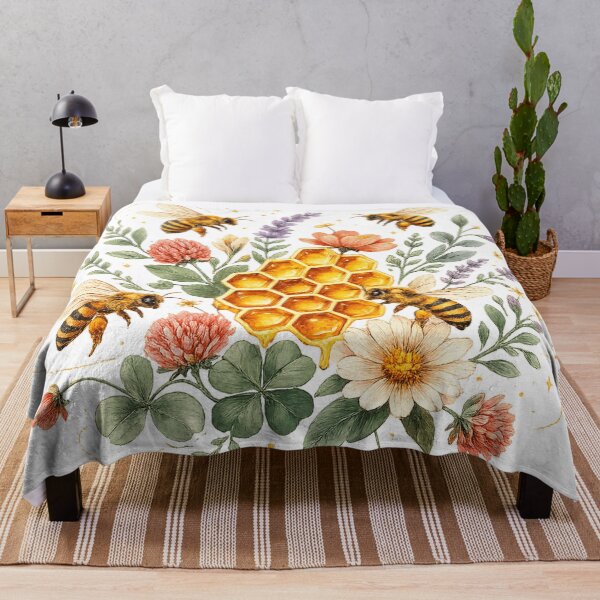 Item preview, Honey Bee Garden Cute Honeycomb Wildflower Cottagecore Nature Art designed and sold by inkoutninja.