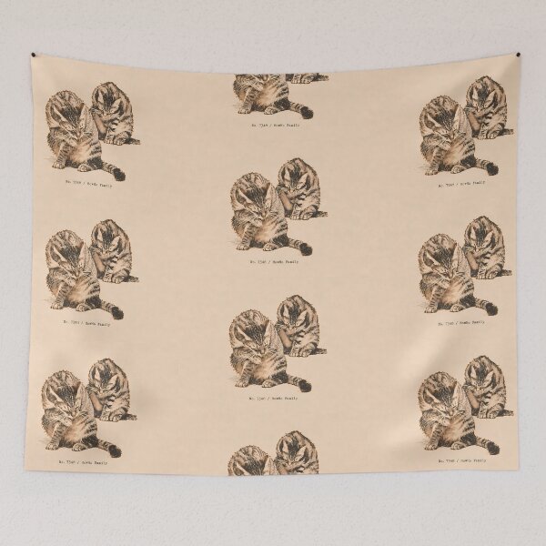 Item preview, Two Tabby Cats Grooming: Vintage Linocut designed and sold by HowHoFamily.
