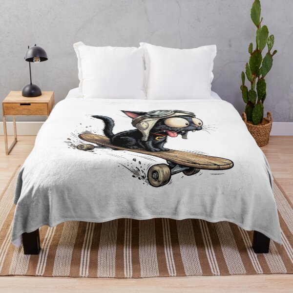 Item preview, Crazy Speed Cat: Aviator Goggles Black Cat on Skateboard Illustration designed and sold by HexOne.