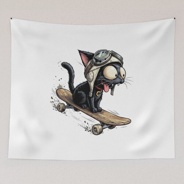 Item preview, Crazy Speed Cat: Aviator Goggles Black Cat on Skateboard Illustration designed and sold by HexOne.