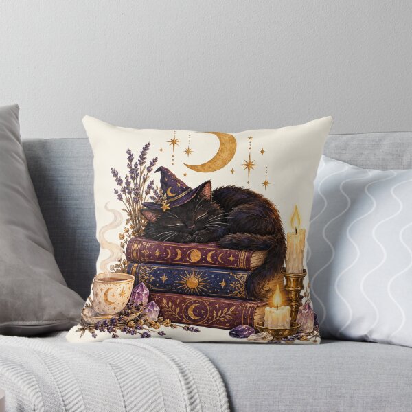 Item preview, Sleepy Witch Cat on Tarot Books with Tea designed and sold by thetechnopath.