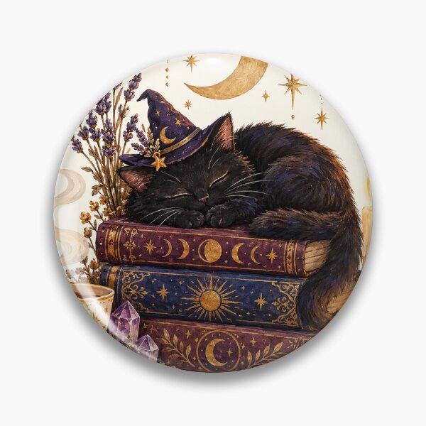 Item preview, Sleepy Witch Cat on Tarot Books with Tea designed and sold by thetechnopath.