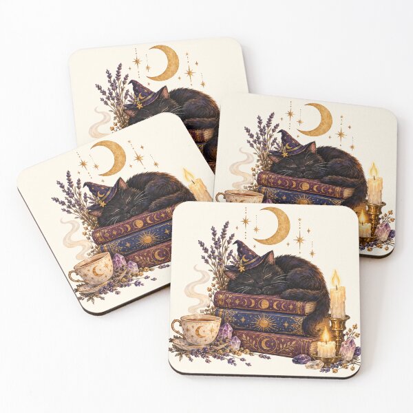 Item preview, Sleepy Witch Cat on Tarot Books with Tea designed and sold by thetechnopath.