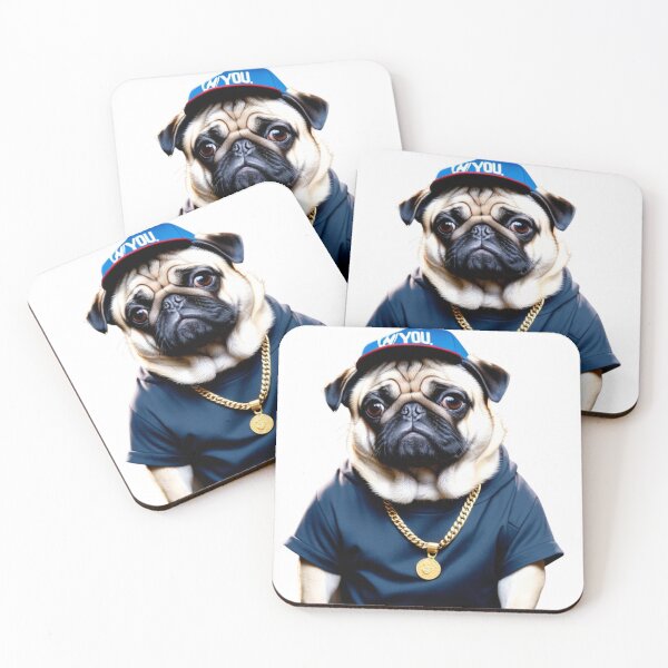 Item preview, A pug as a rapper with a gold necklace and baseball cap designed and sold by Angel & Mortimer .