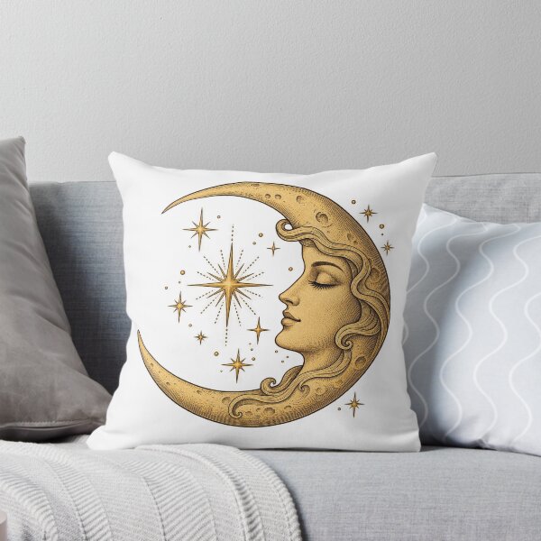 Item preview, Vintage Celestial Moon Face and Stars Art designed and sold by LandFinStudio.