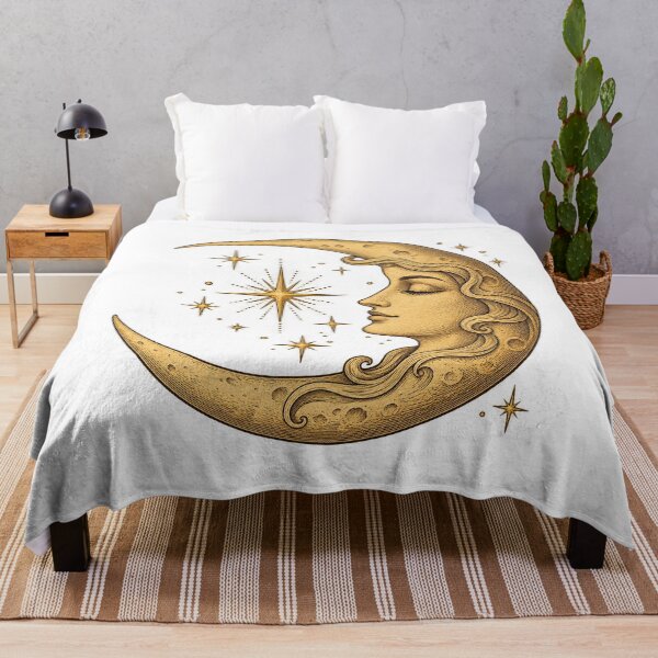 Item preview, Vintage Celestial Moon Face and Stars Art designed and sold by LandFinStudio.