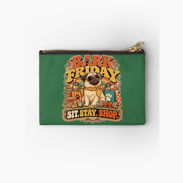 Item preview, Bark Friday Sit Stay Shop Funny Pug Dog Lover Retro 70s Shopping Humor Design designed and sold by Im-Ara.