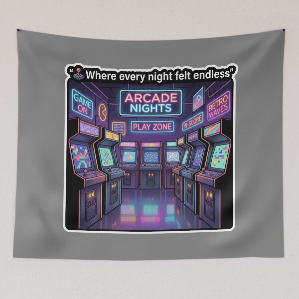 Item preview, Glowing Neon Retro Arcade Cabinets Row Illustration designed and sold by KhAIa Reeve Art Studio.