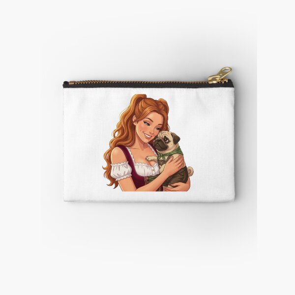 Item preview, Girl in Dirndl Hugging Cute Pug designed and sold by Angel & Mortimer .