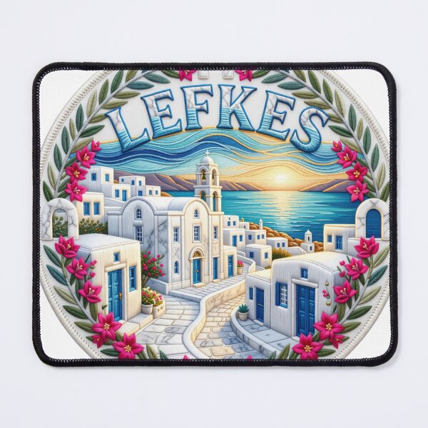 Item preview, Lefkes Greece Paros Whitewashed Aegean Village Blue Doors Embroidered Patch Sticker designed and sold by Imaginarium of Chaos falcon88 .