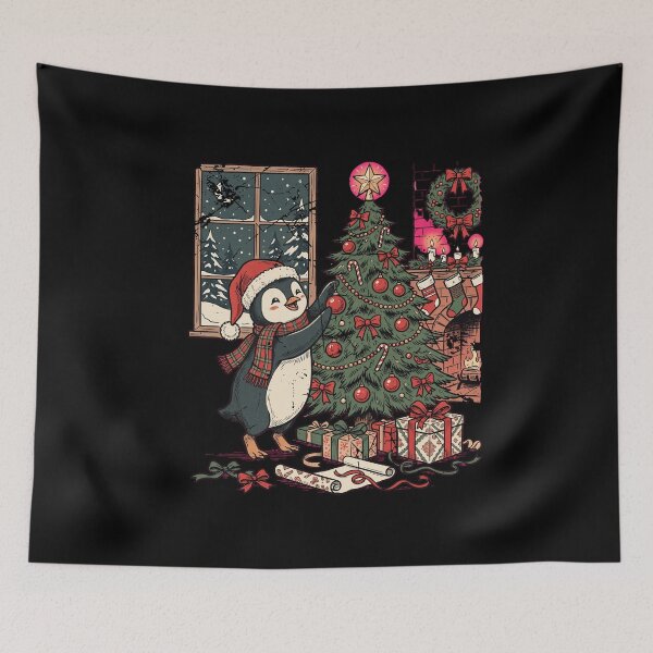 Item preview, Cute Penguin Decorating Christmas Tree designed and sold by dudelinart.