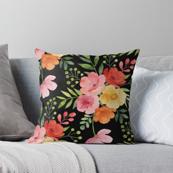 Item preview, Watercolor Floral Garden Throw Pillows | Pink, Coral & Yellow Blooms designed and sold by FestivityFinds.