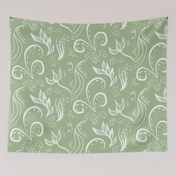 Aperçu de l'œuvre Motif sans couture fantaisiste simple olive et blanc – Design botanique minimaliste créée et vendue par zvbillustration.