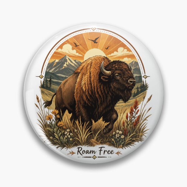 Item preview, Roam Free Majestic American Bison Vintage Western Wildlife Nature Art designed and sold by inkoutninja.