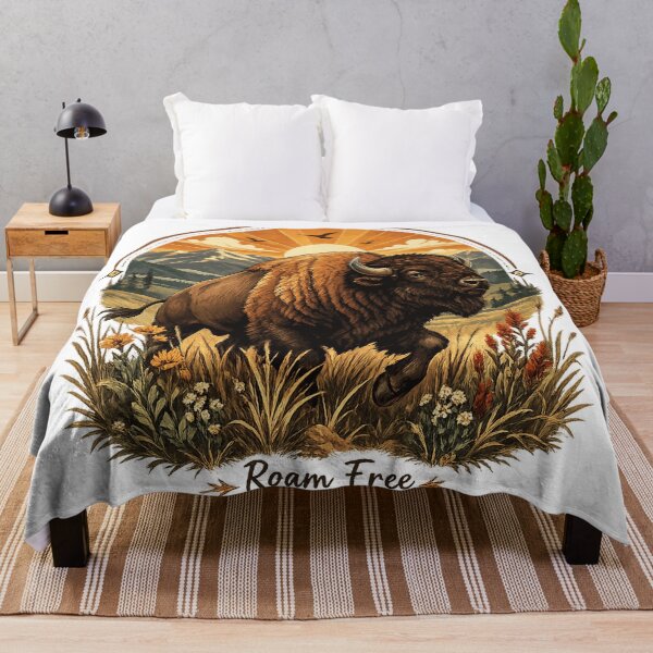 Item preview, Roam Free Majestic American Bison Vintage Western Wildlife Nature Art designed and sold by inkoutninja.